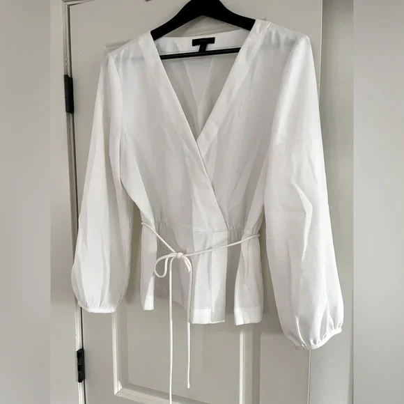 J Crew white crepe faux wrap top. - Picture 2 of 3